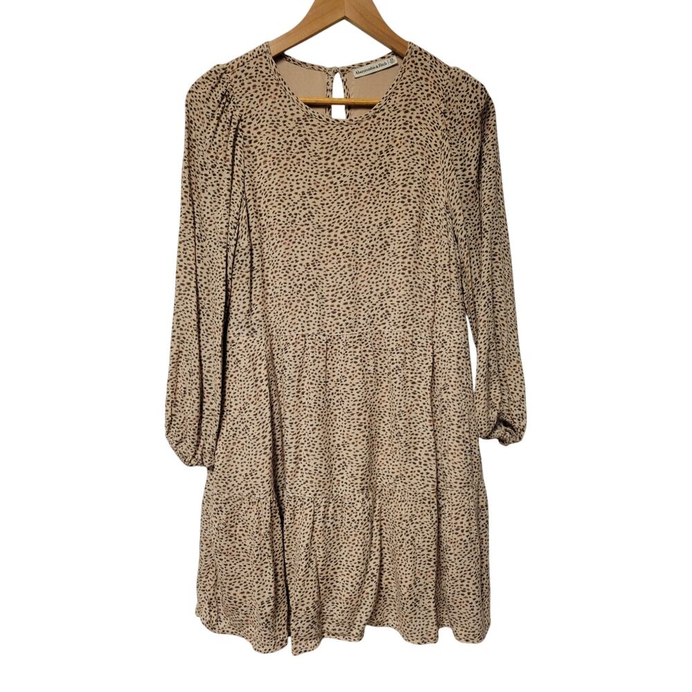 Abercrombie & Fitch Cheetah Print Tiered Dress Women's XS Balloon Sleeve Pockets